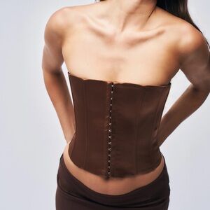 GUIZIO Satin Corset Top in Brown